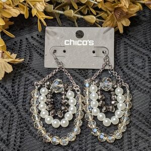 NWT Chico's Crystal and Pearl Drop Earrings
